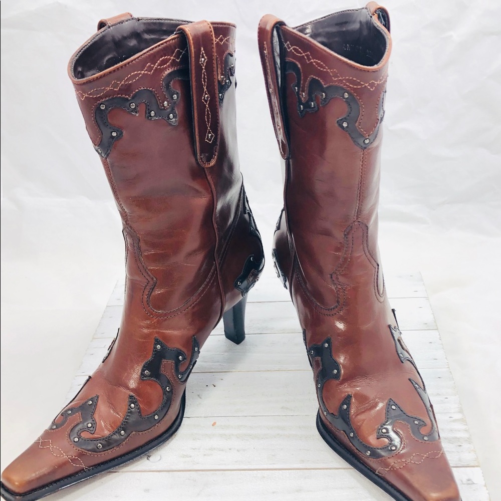 Antonio Melani Brown Leather Mid-Calf Boots size 6